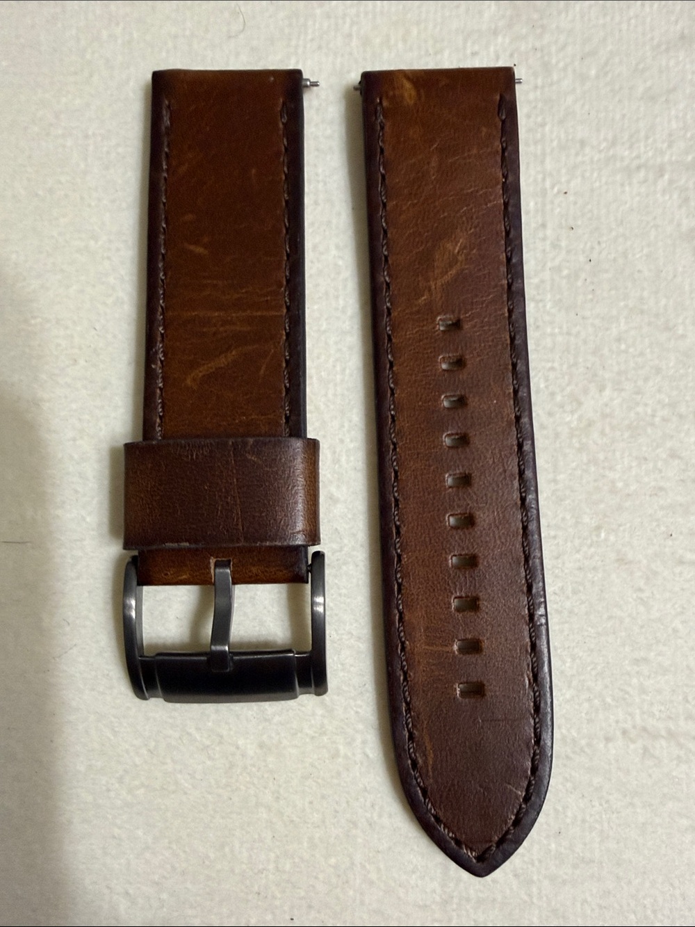 24mm Fossil Brown Leather Watch Band with Dark Metal Buckle